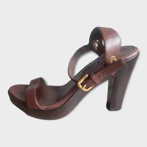Ralph Lauren Purple Label Shoes - Ralph Lauren Collection Women Purple Label Brown Leather Strappy Heel Sa…